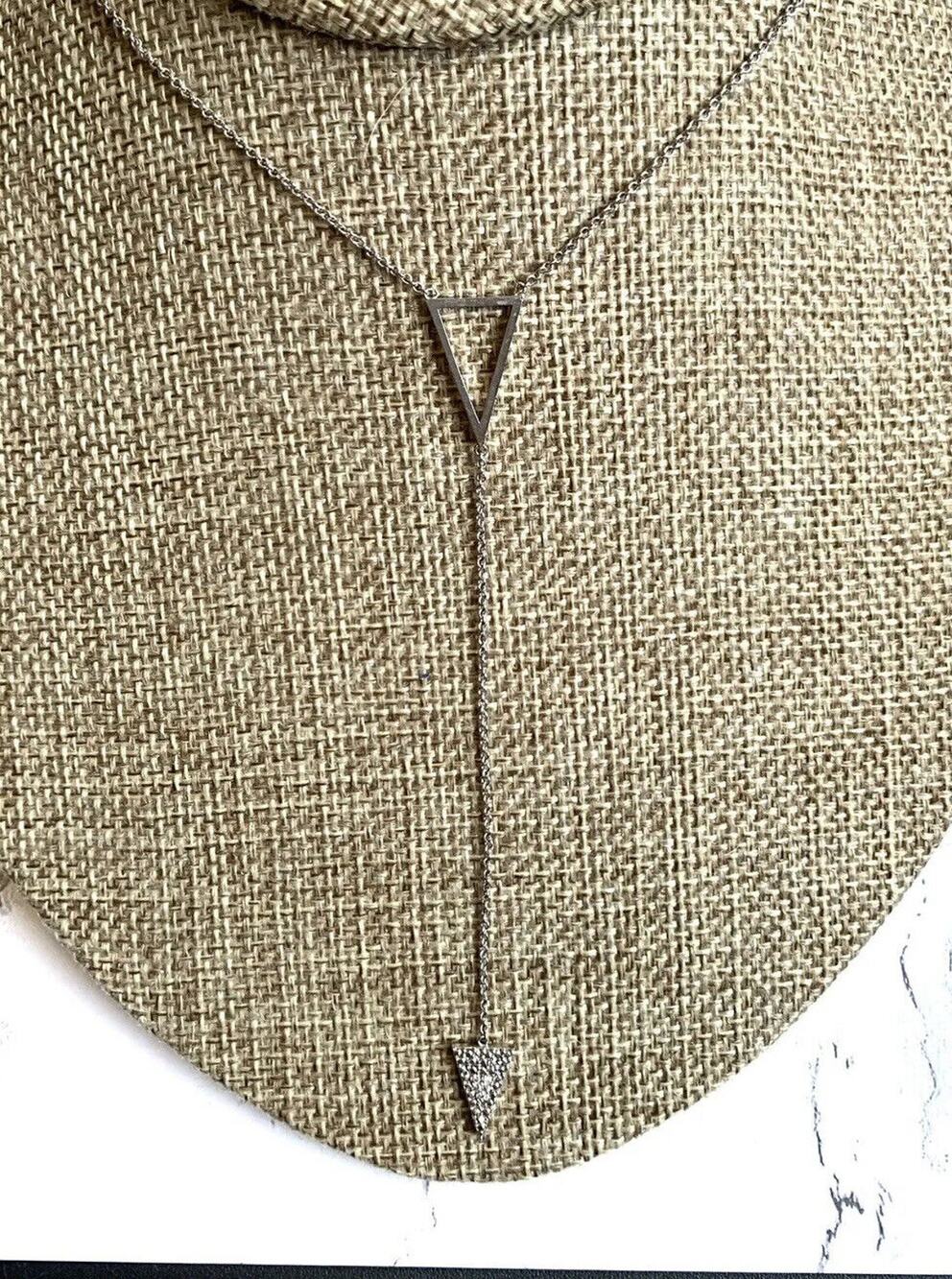 Rhinestone Arrow Y Necklace Silver Tone Y2K Dainty Y Drop 16"